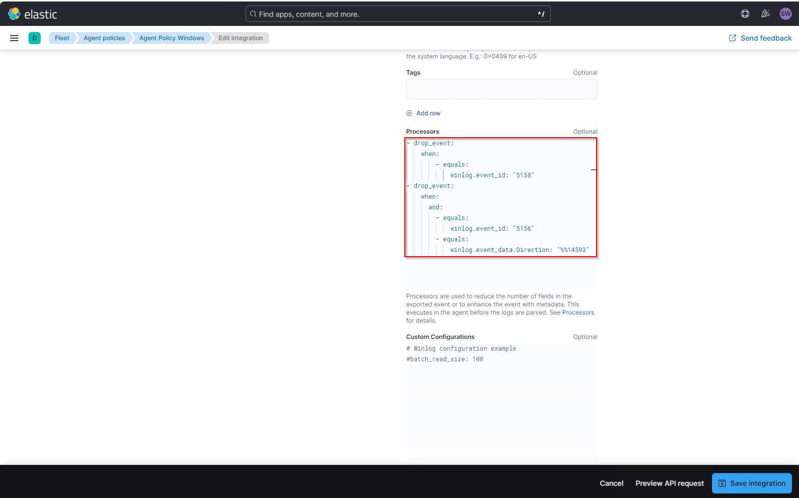 Elastic SIEM - Events gezielt mit processors herausfiltern